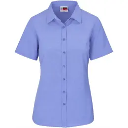 Ladies Short Sleeve Oxford Shirt Sky Blue Front